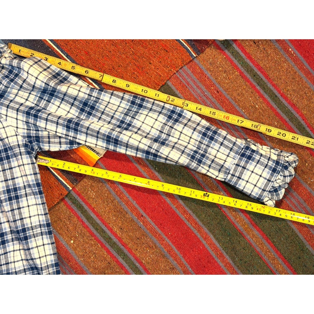Ralph Lauren Women Sz 8 White Plaid Flannel Ruffled Mock Collar Long Sleeve - Picture 10 of 10